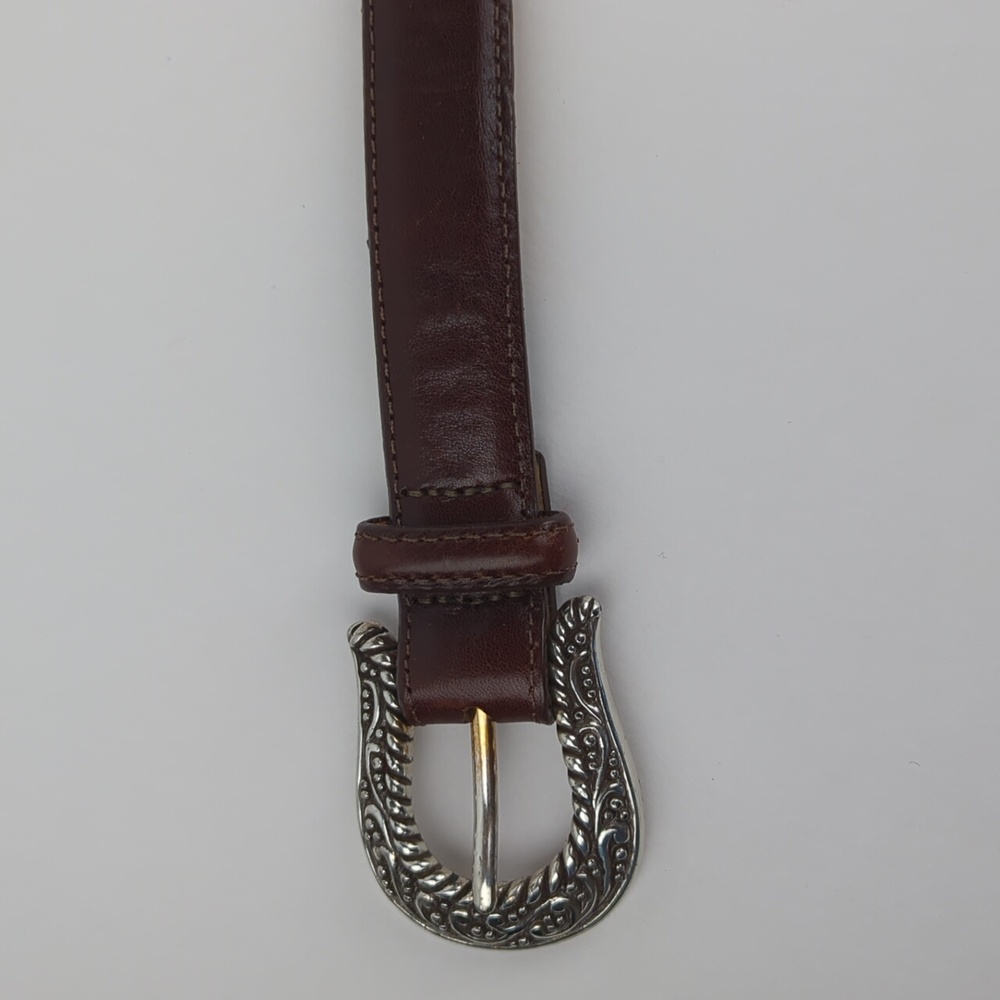 BRIGHTON Bali Silver Heart Link Triple Chain Brown Leather Belt - Picture 4 of 7